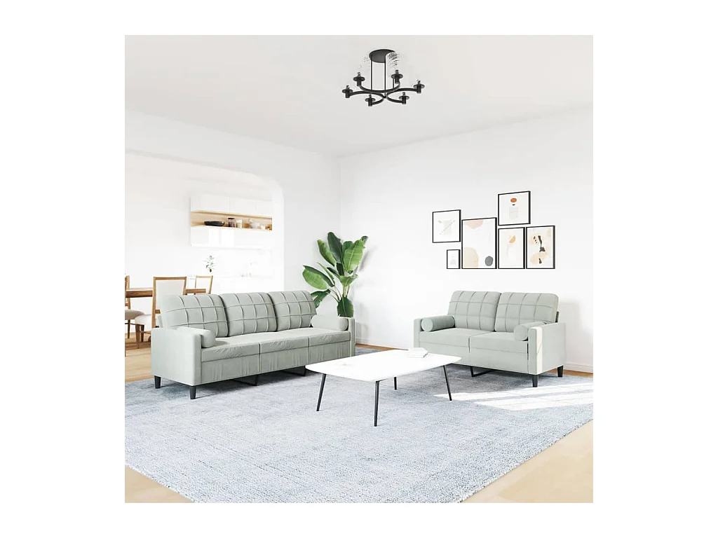2-delige Loungeset met kussens en bolsters fluweel lichtgrijs