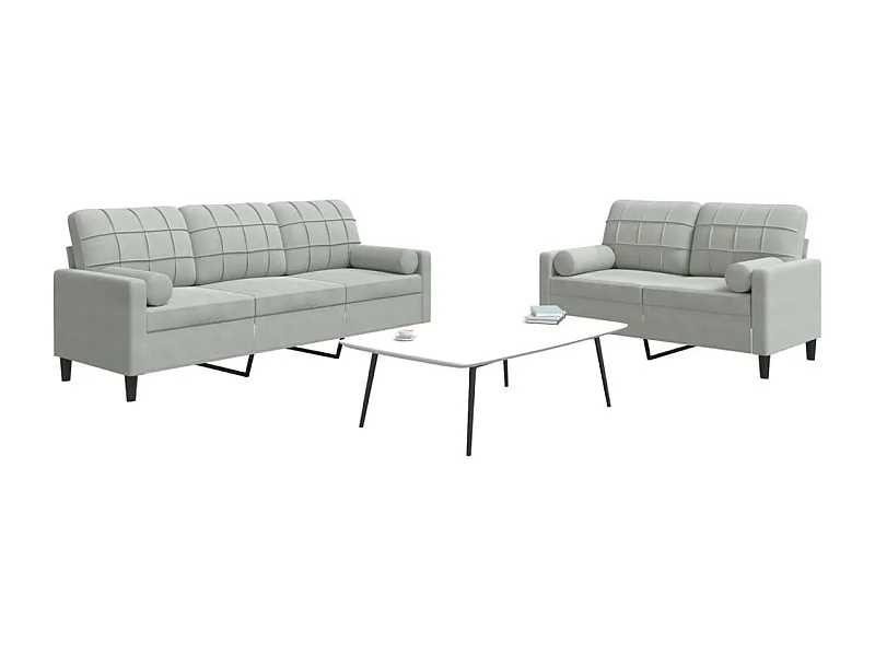 Ensemble de canapés 2 pcs et coussins et traversins velours