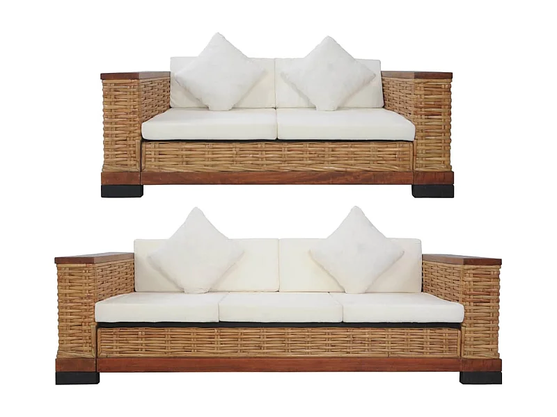 Juego de sofás con cojines 2 piezas ratán natural marrón
