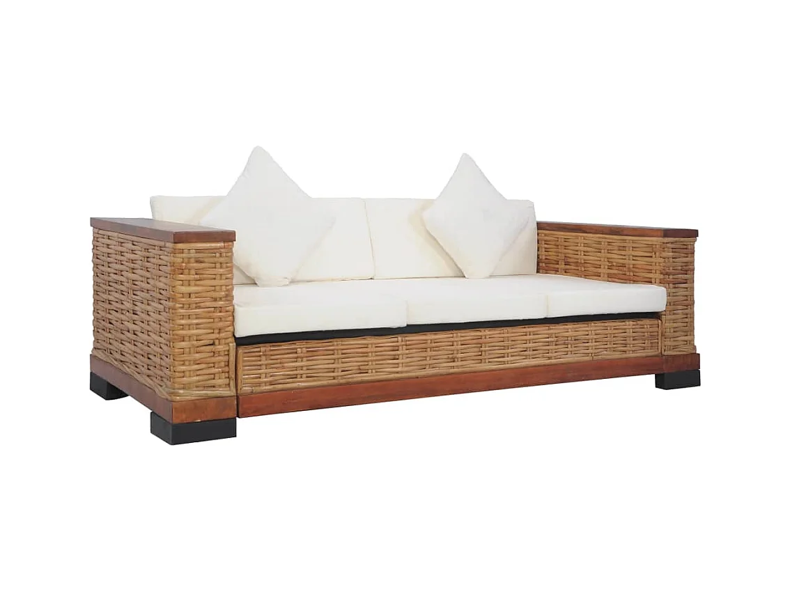 Set di Divani 2 pz con Cuscini in Rattan Naturale Marrone