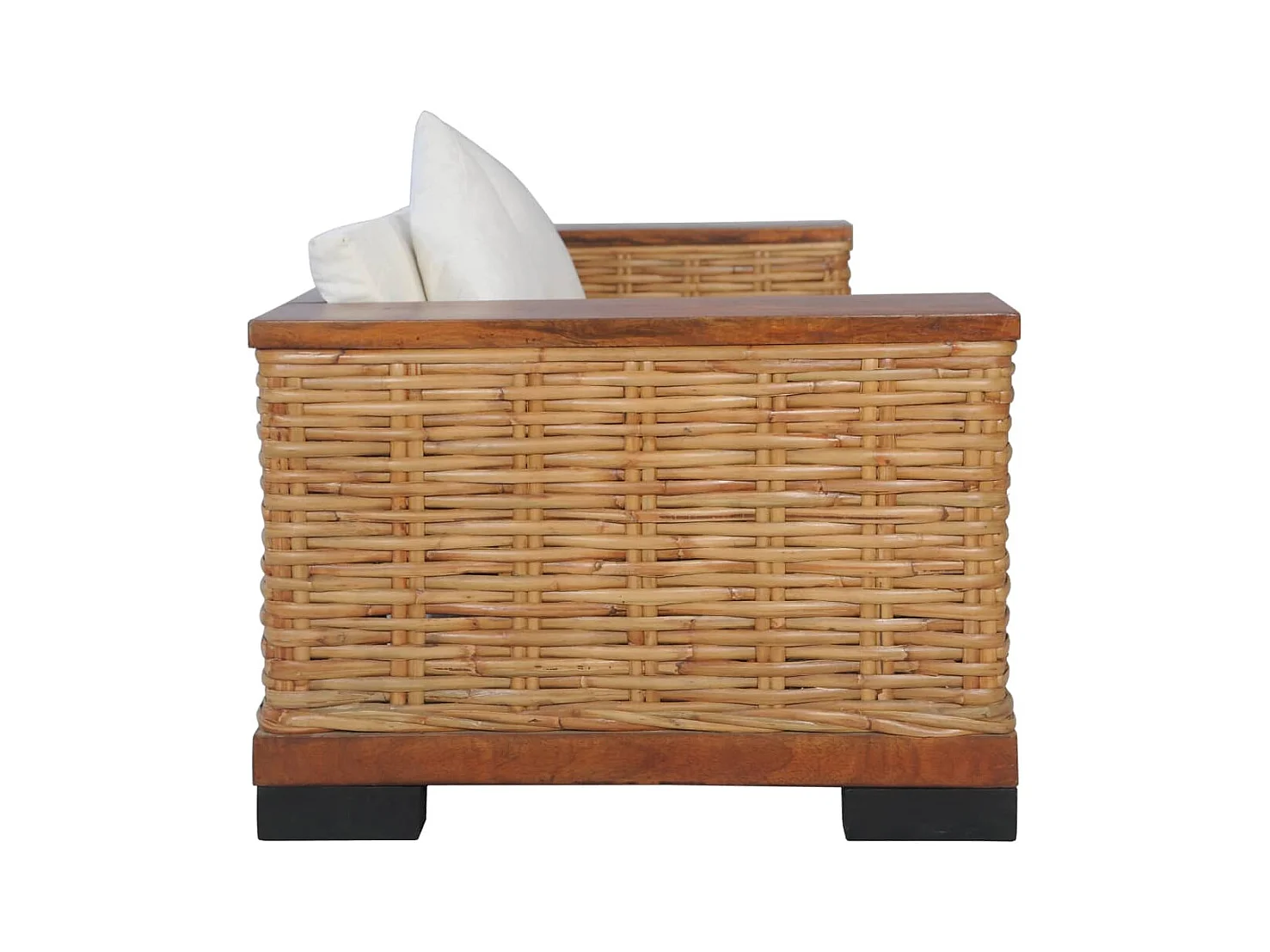 2-tlg. Sofagarnitur mit Auflagen Braun Natur Rattan