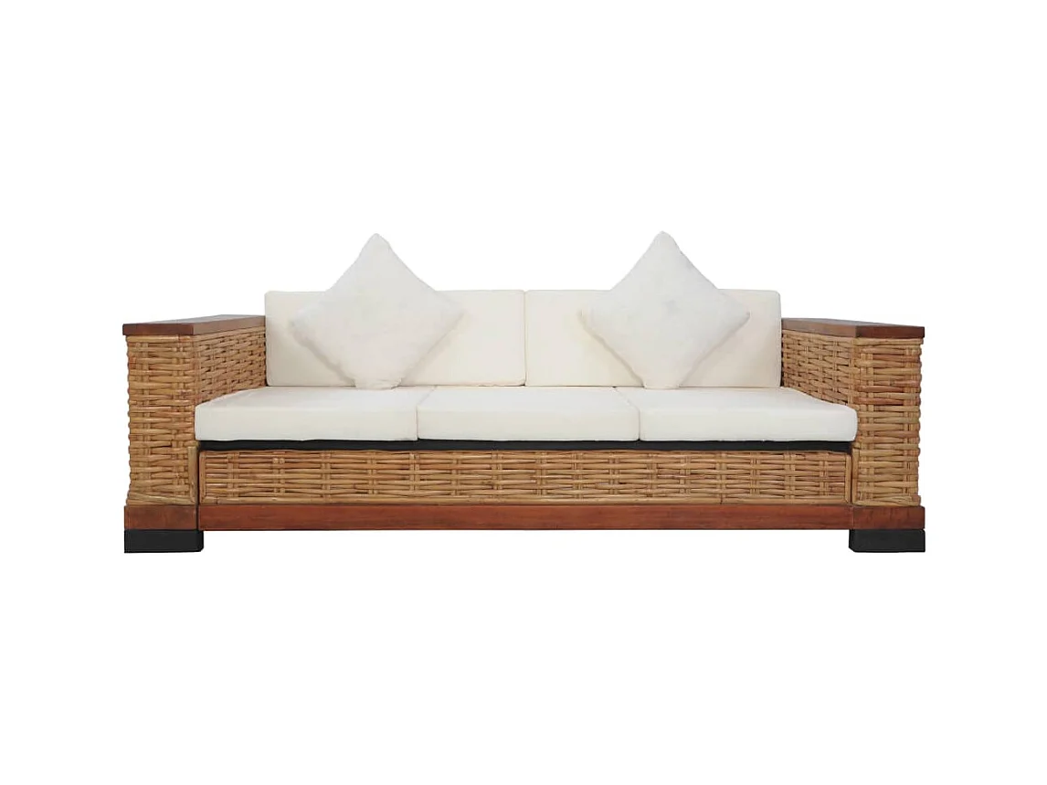 2-tlg. Sofagarnitur mit Auflagen Braun Natur Rattan