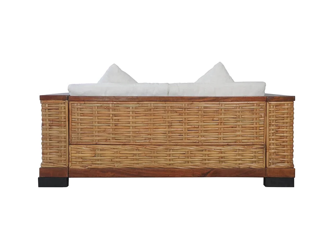 2-tlg. Sofagarnitur mit Auflagen Braun Natur Rattan