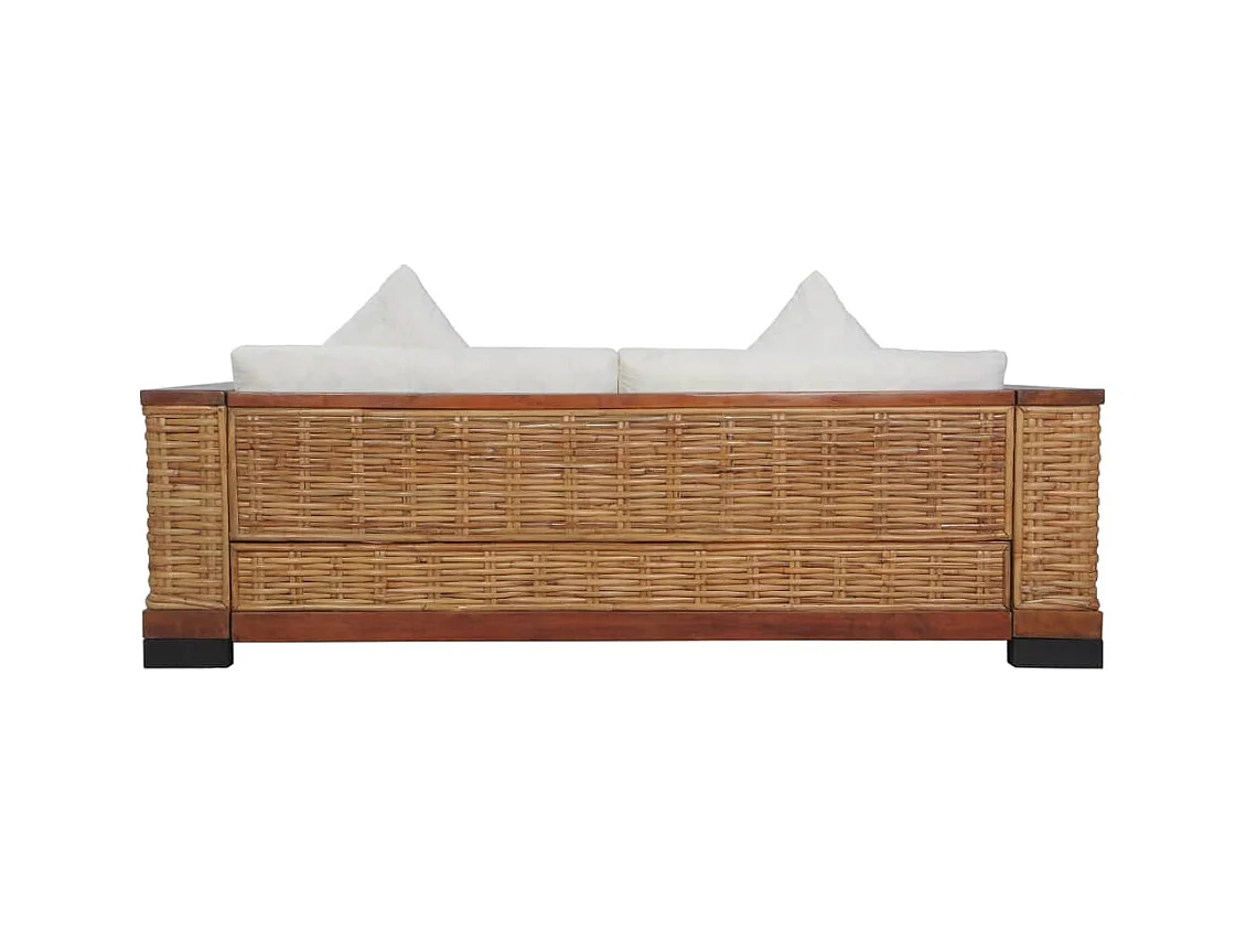 2-tlg. Sofagarnitur mit Auflagen Braun Natur Rattan
