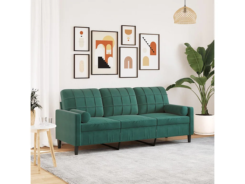 Canapé 3 places avec oreillers vert foncé 180 cm velours