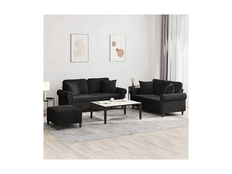 Juego de sofás con cojines 3 piezas terciopelo negro