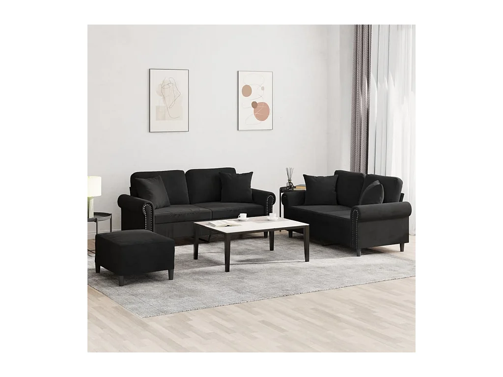 Ensemble de canapés 3 pcs avec coussins noir velours
