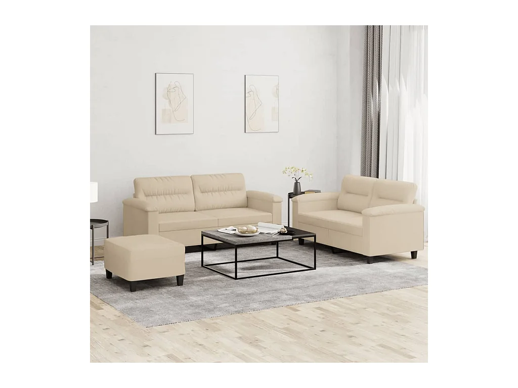 Ensemble de canapés 3 pcs avec coussins crème tissu microfibre
