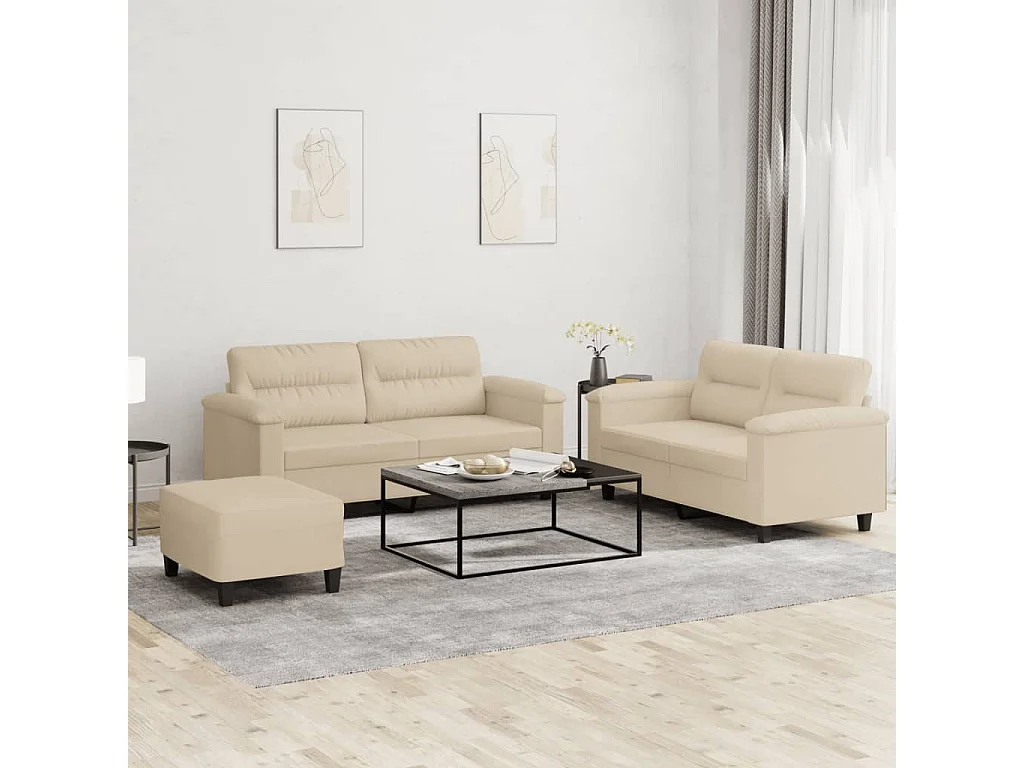 Ensemble de canapés 3 pcs avec coussins crème tissu microfibre