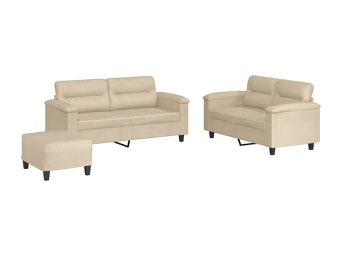 Ensemble de canapés 3 pcs avec coussins crème tissu microfibre