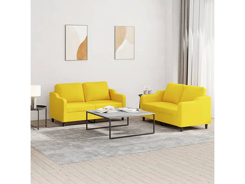 Set di Divani 2 pz con Cuscini Giallo Chiaro in Tessuto