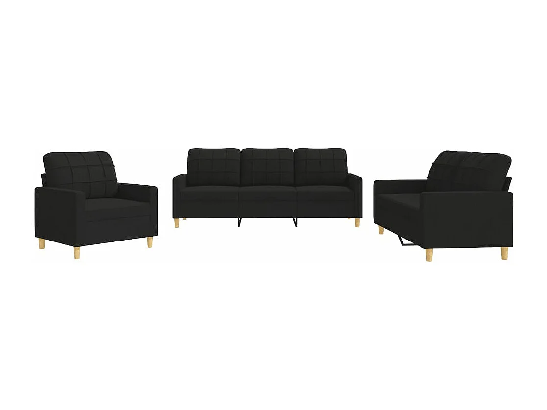 Ensemble de canapés 3 pcs avec coussins Noir Tissu