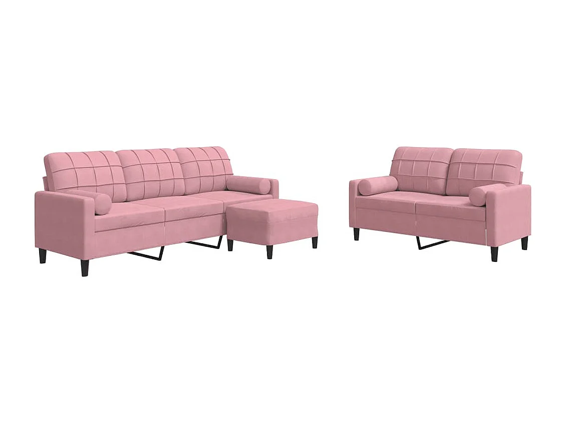 Set di Divani 3 pz con Cuscini e Rinforzi rosa in Velluto