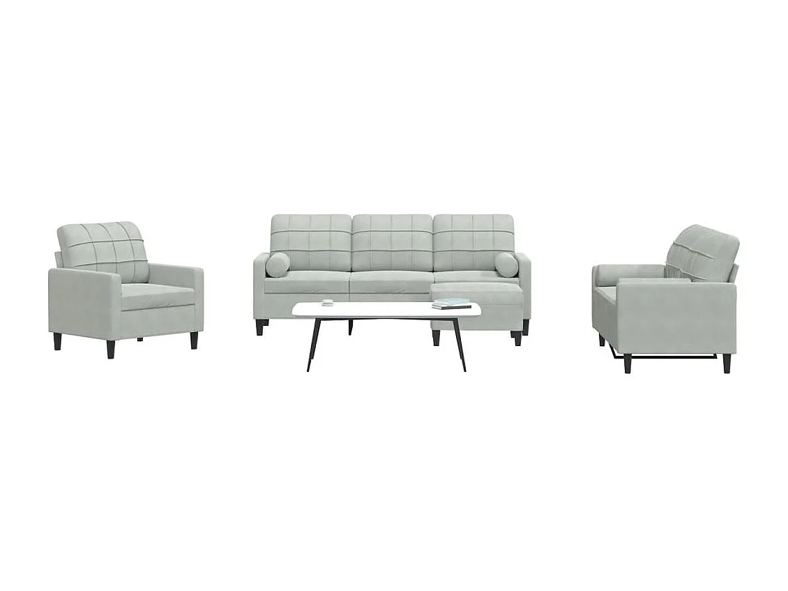 4 pcs conjunto sofás com almofadões e rolos veludo cinza-claro