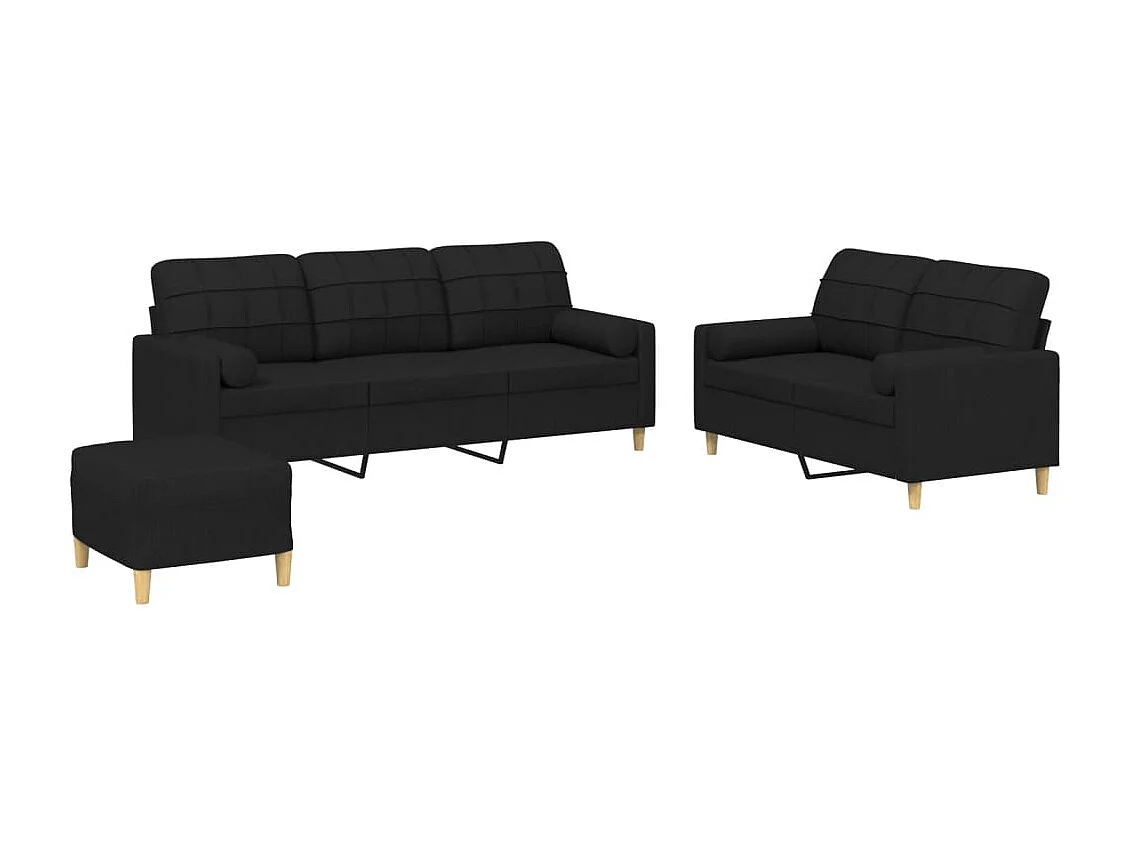 3 pcs conjunto de sofás com almofadas tecido preto