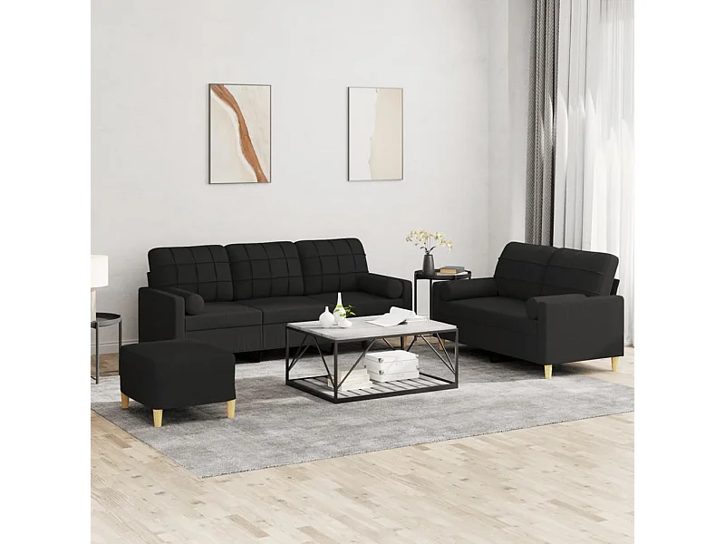 3-delige Loungeset met kussens stof zwart