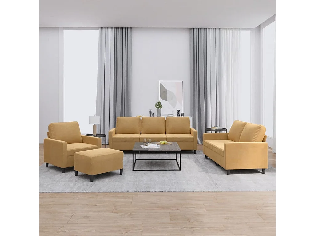 Ensemble de canapés 4 pcs avec coussins Marron Velours