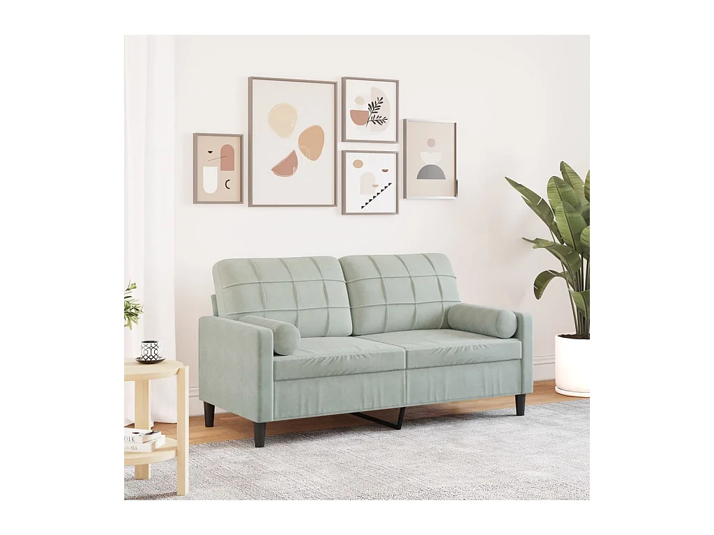 Canapé 2 places avec oreillers gris clair 140 cm velours