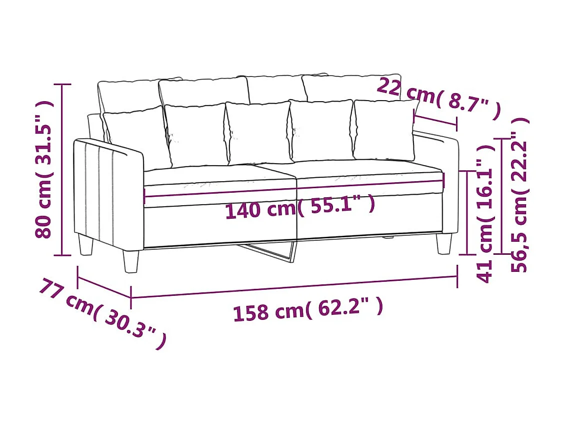 Canapé à 2 places Noir 140 cm Tissu