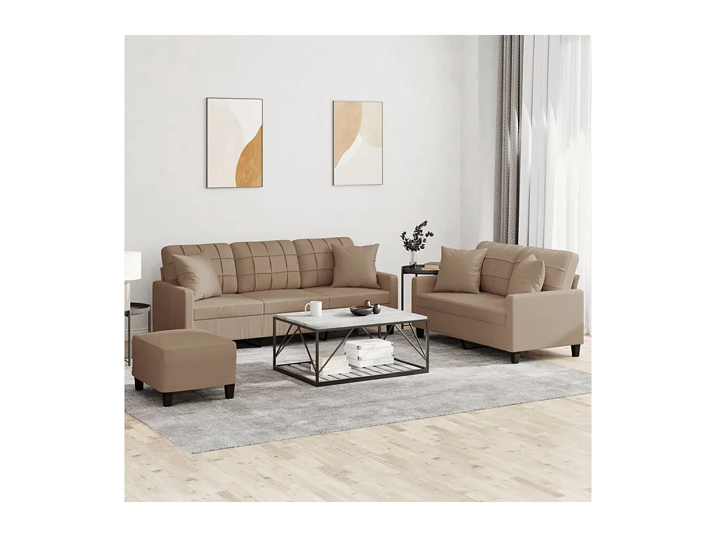 Ensemble de canapés 3 pcs avec coussins cappuccino similicuir