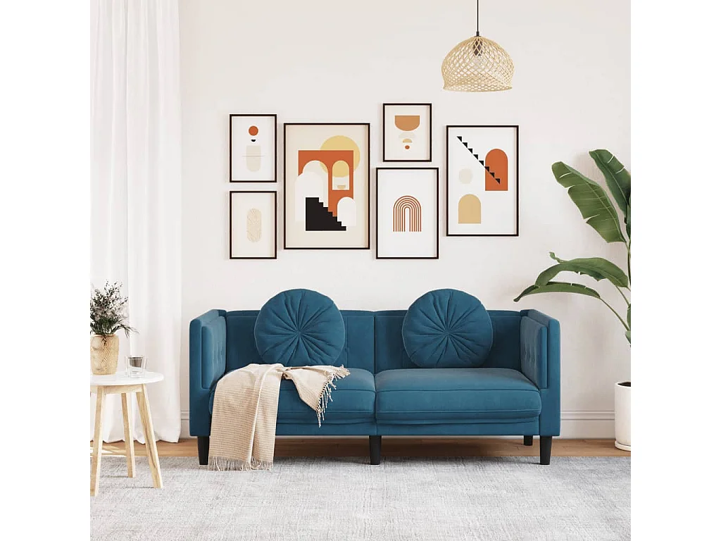 Sofá con cojines 2 plazas terciopelo azul