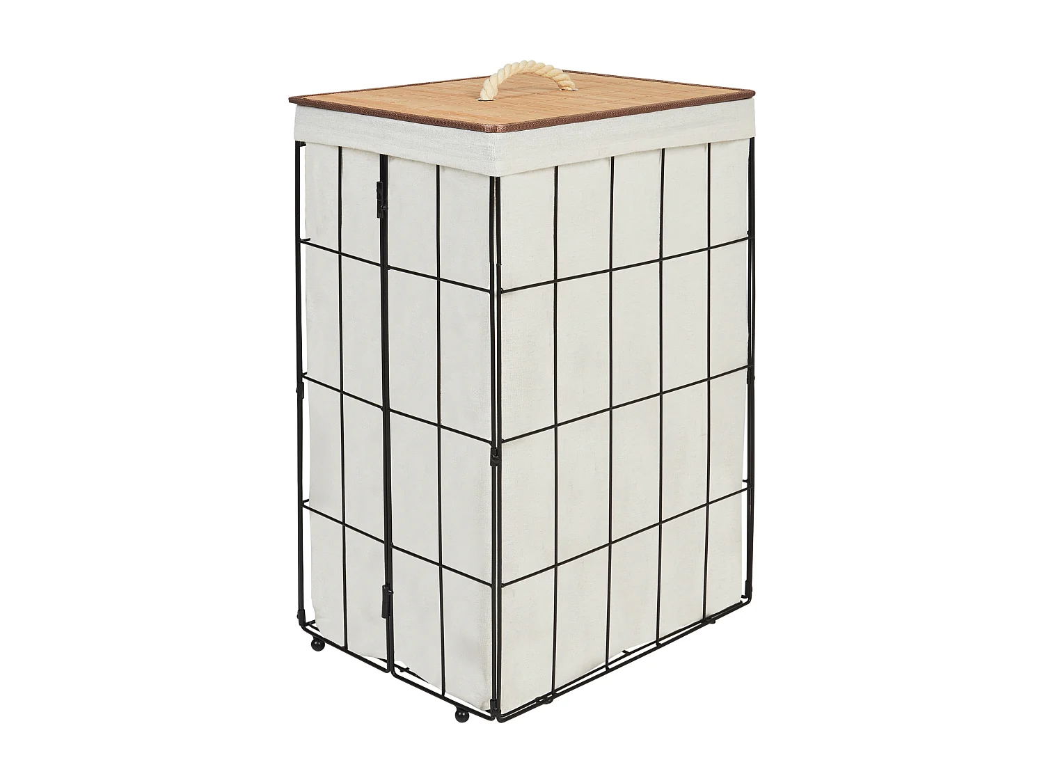 Cesto de roupa em metal preto com tampo em bambu MIRISSA