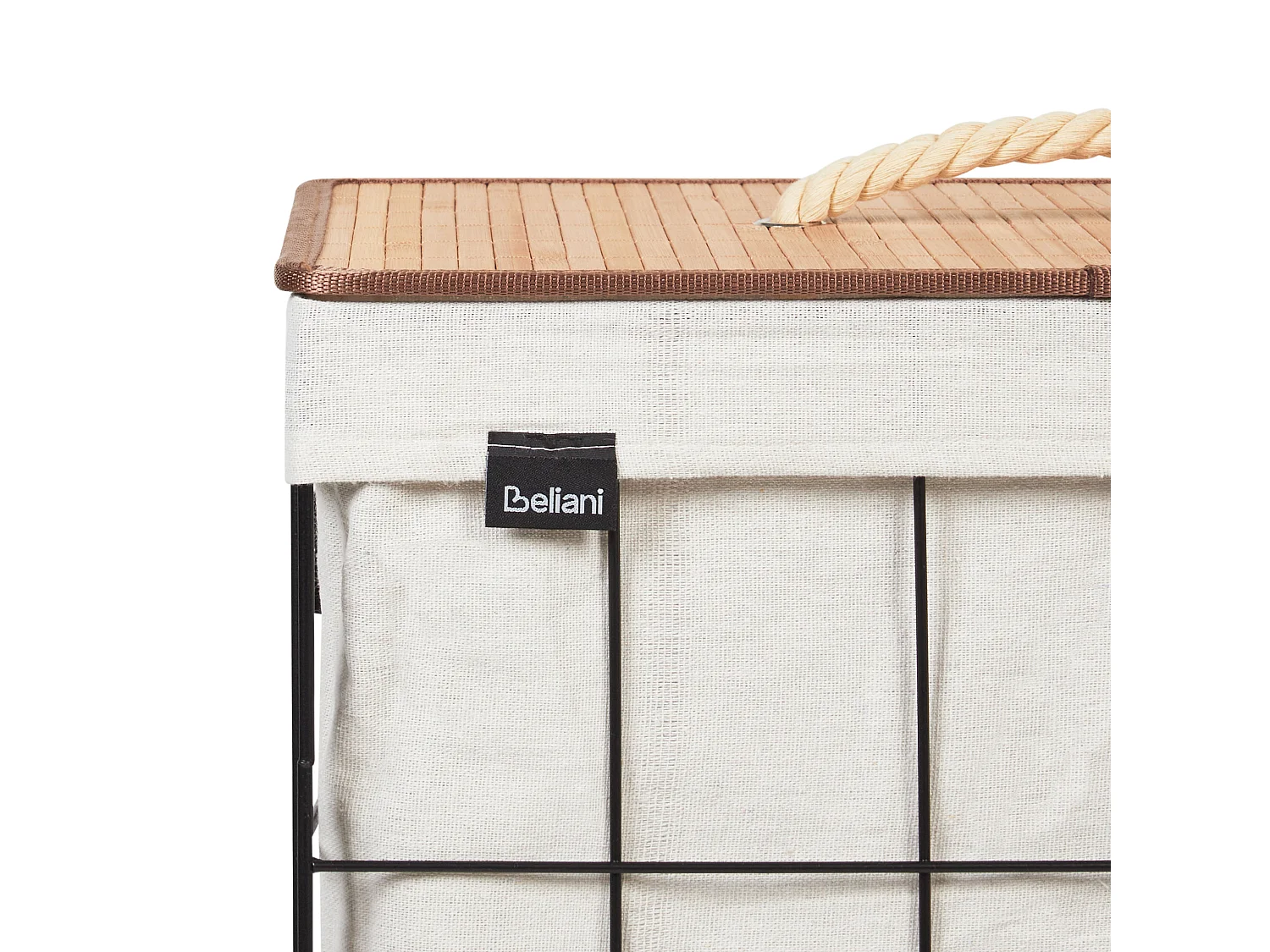 Cesto de roupa em metal preto com tampo em bambu MIRISSA