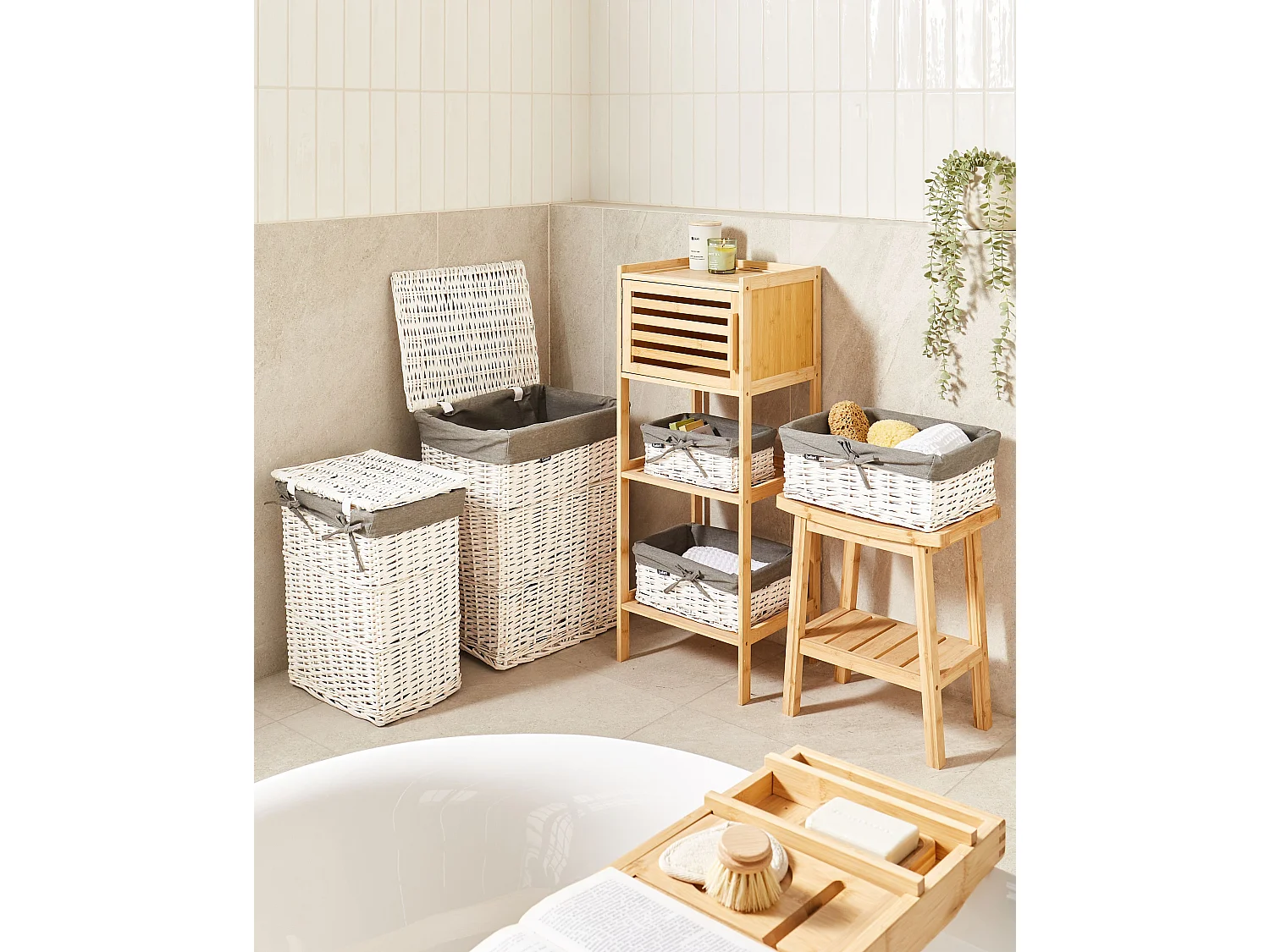 Aufbewahrungskorb 5er Set ELLA Holz Grau