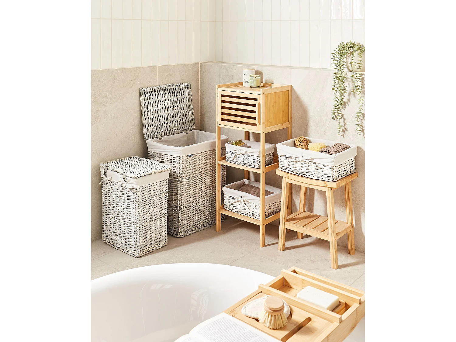 Lot de 5 paniers ELLA Bois de saule Gris 50/86 L