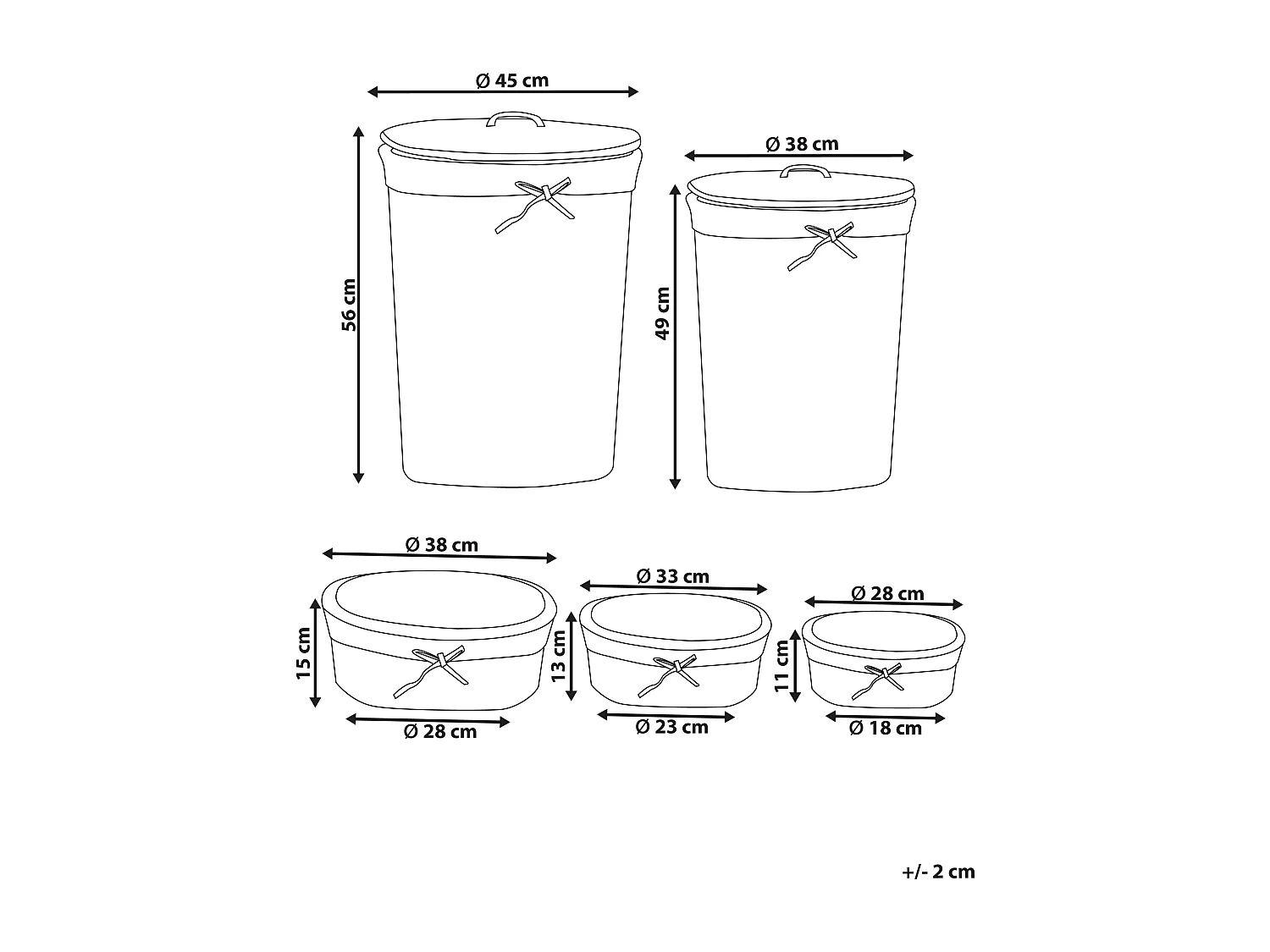 Lot de 5 paniers VAKARI Bois de saule Blanc 55/89 L