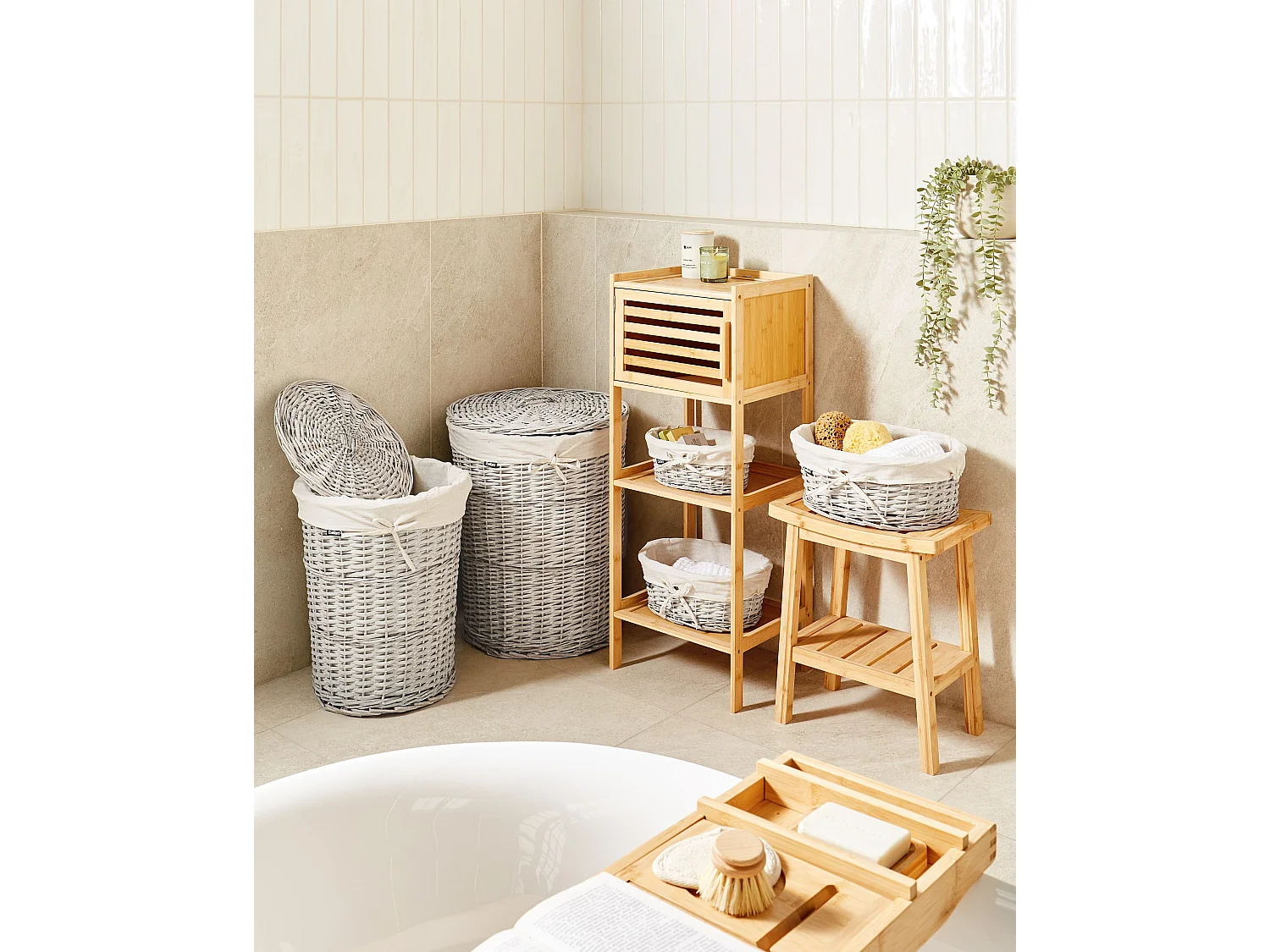 Set di 5 cesti legno bianco VAKARI