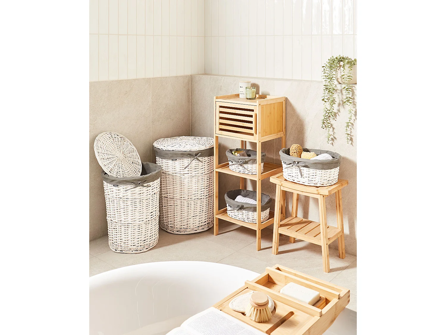 Aufbewahrungskorb 5er Set VAKARI Holz Grau