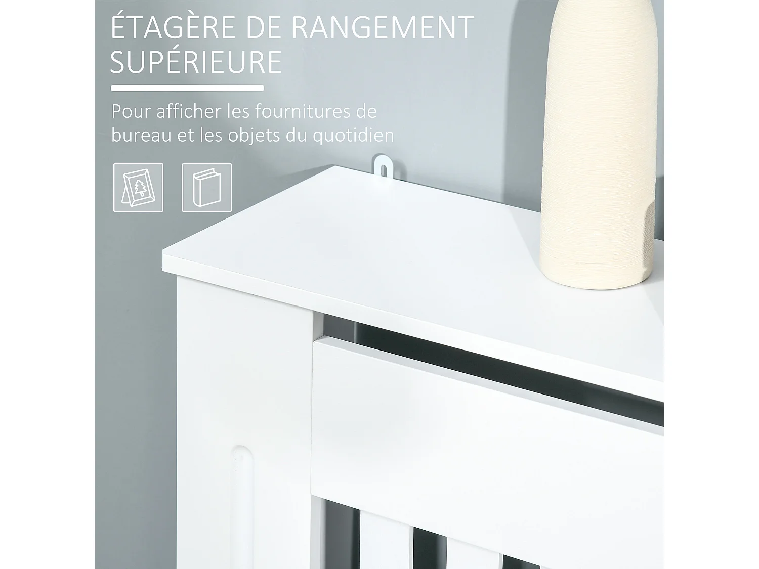 Cache-radiateur design panneau - grille d'aération verticale à lattes - dim. 78L x 19l x 81H cm - MDF blanc