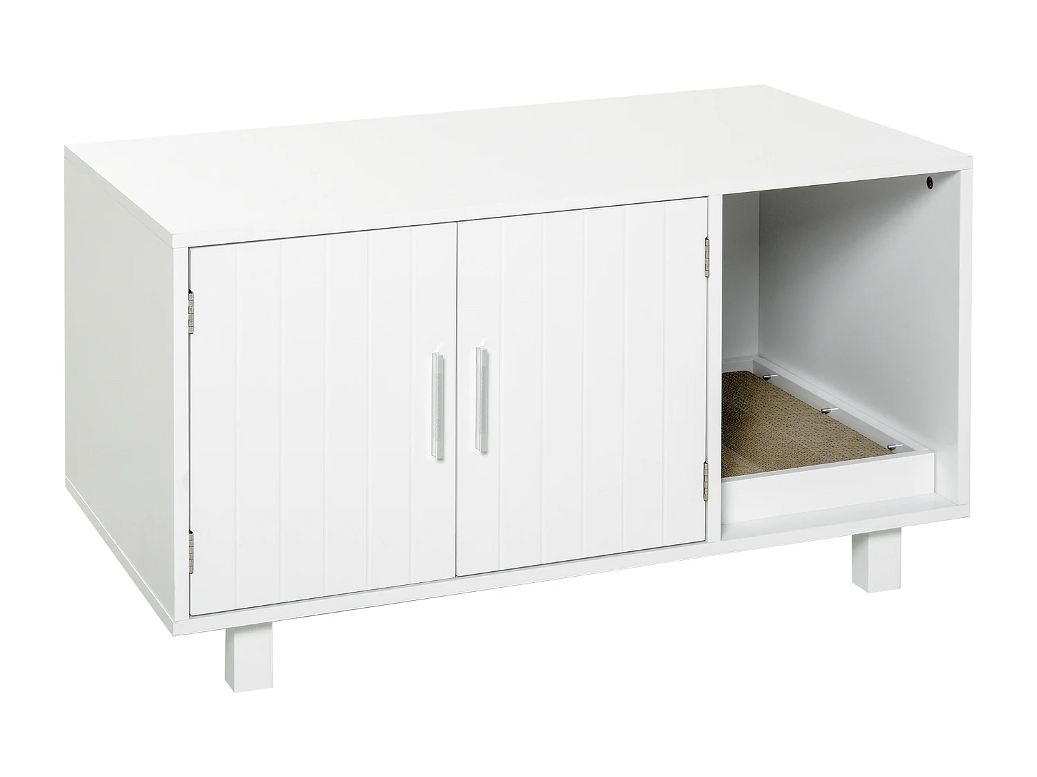 Maison de toilette pour chat - 2 portes, niche, grattoir amovible - MDF blanc
