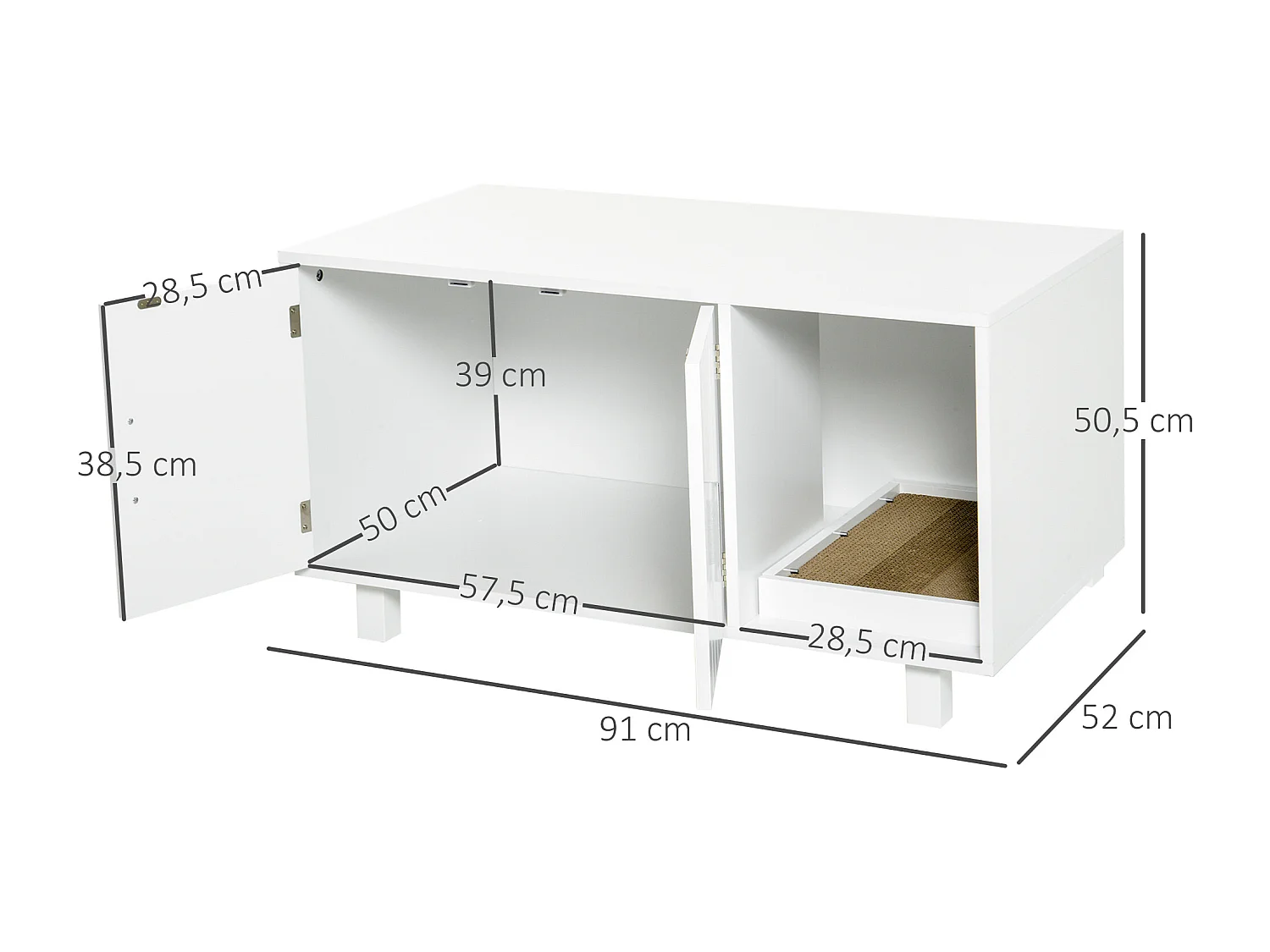 Maison de toilette pour chat - 2 portes, niche, grattoir amovible - MDF blanc