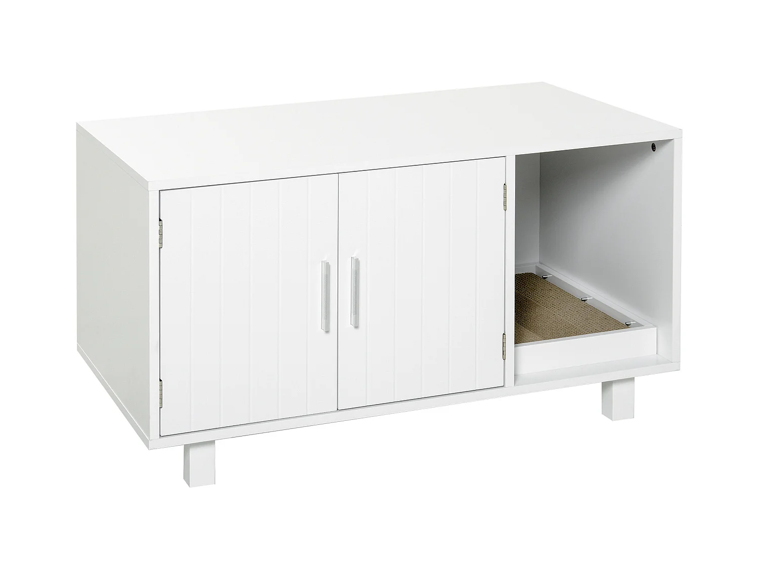 Maison de toilette pour chat - 2 portes, niche, grattoir amovible - MDF blanc