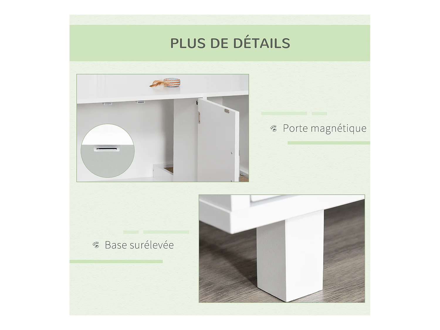 Maison de toilette pour chat - 2 portes, niche, grattoir amovible - MDF blanc