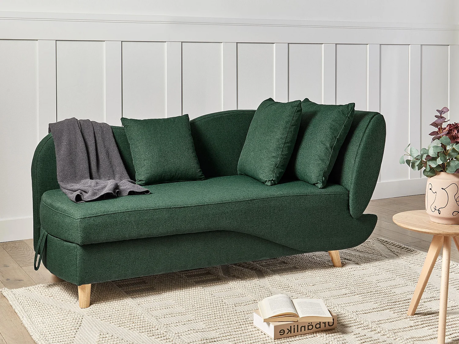 Chaise longue côté droit MERI Lin synthétique Vert avec rangement