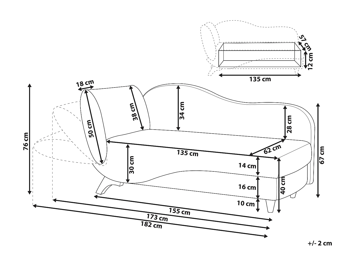 Chaise longue côté droite MERI Lin synthétique Vert avec rangement
