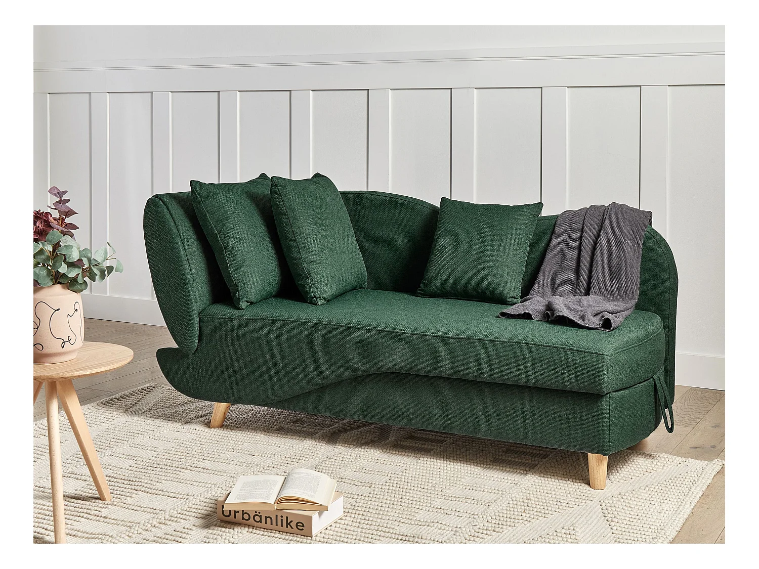Chaise longue côté droite MERI Lin synthétique Vert avec rangement