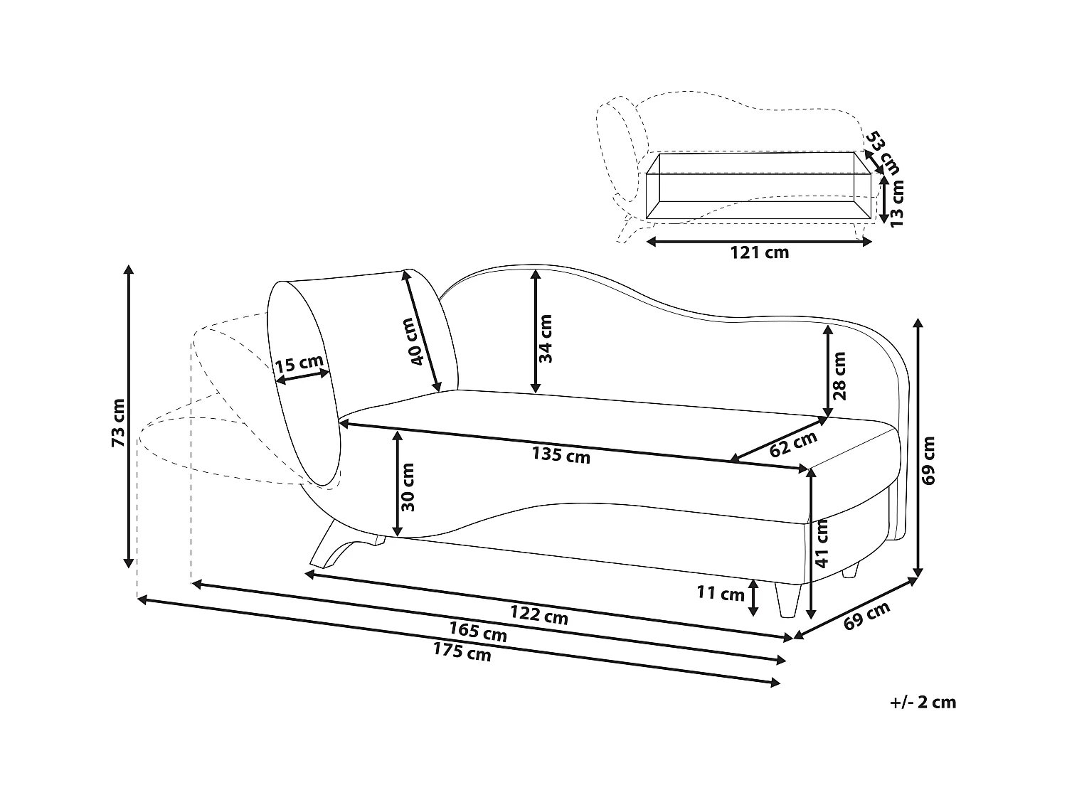 Chaise longue côté droite MERI Lin synthétique Vert avec rangement