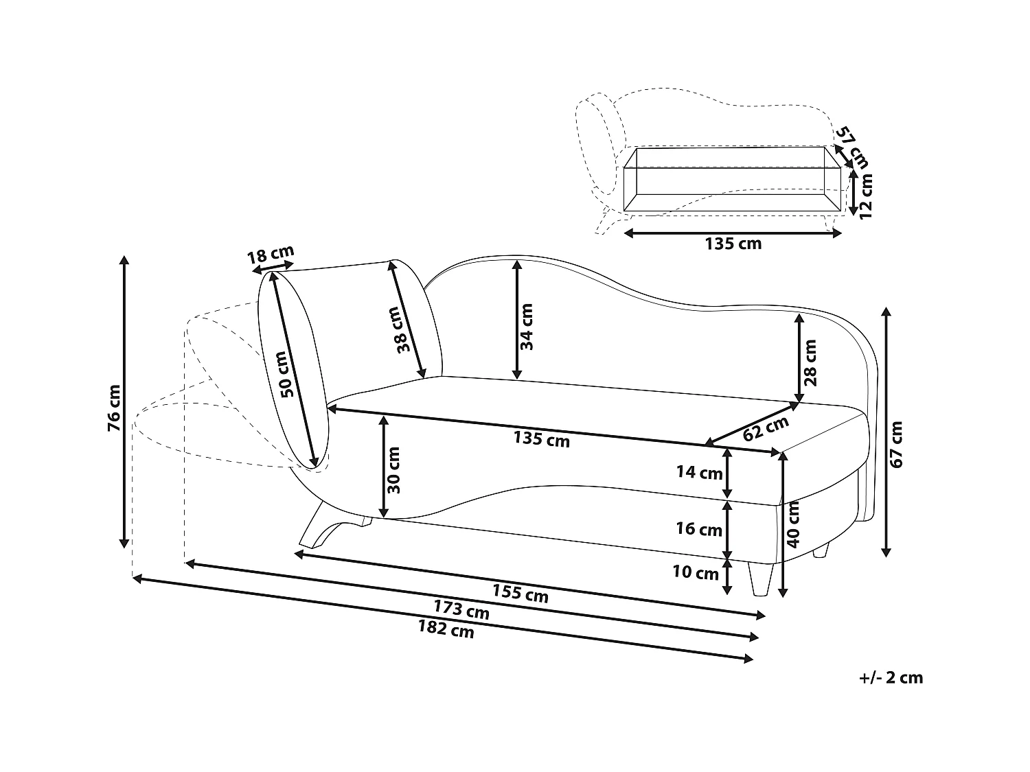 Chaise longue côté droite MERI Lin synthétique Vert avec rangement