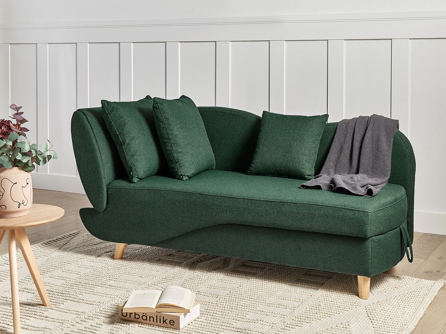 Chaise longue côté droite MERI Lin synthétique Vert avec rangement