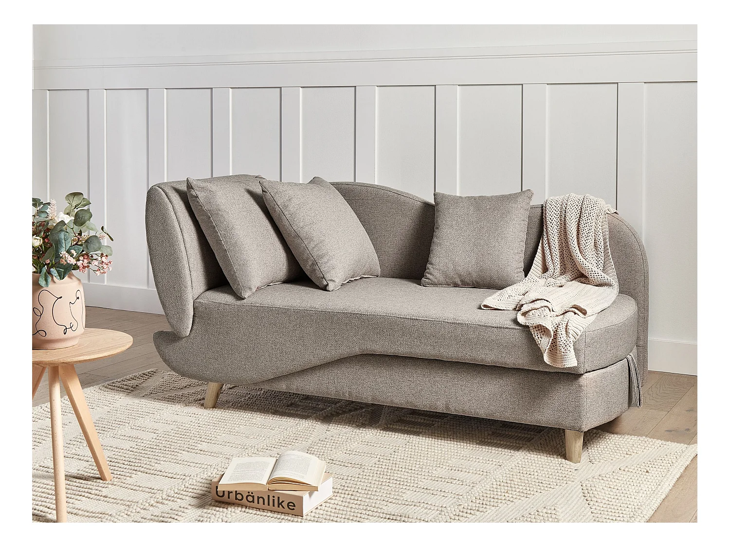 Chaise longue côté droite MERI Lin synthétique Marron clair avec rangement