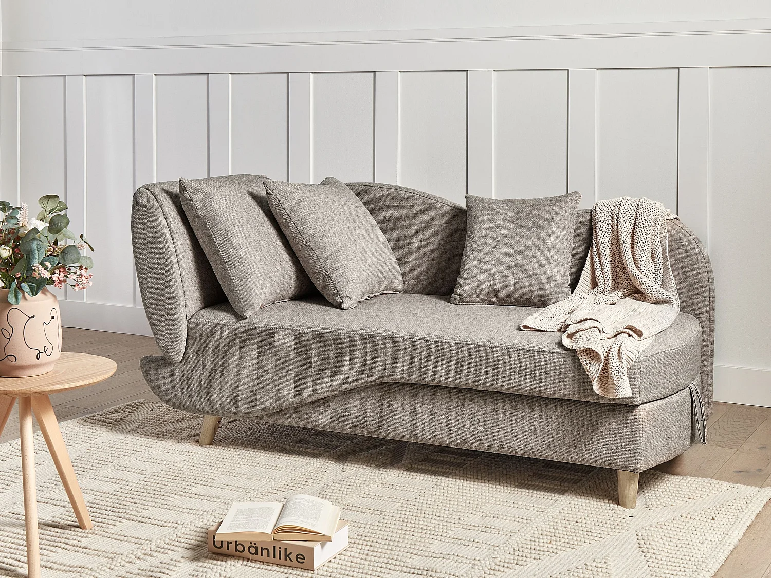 Chaise longue côté droite MERI Lin synthétique Marron clair avec rangement