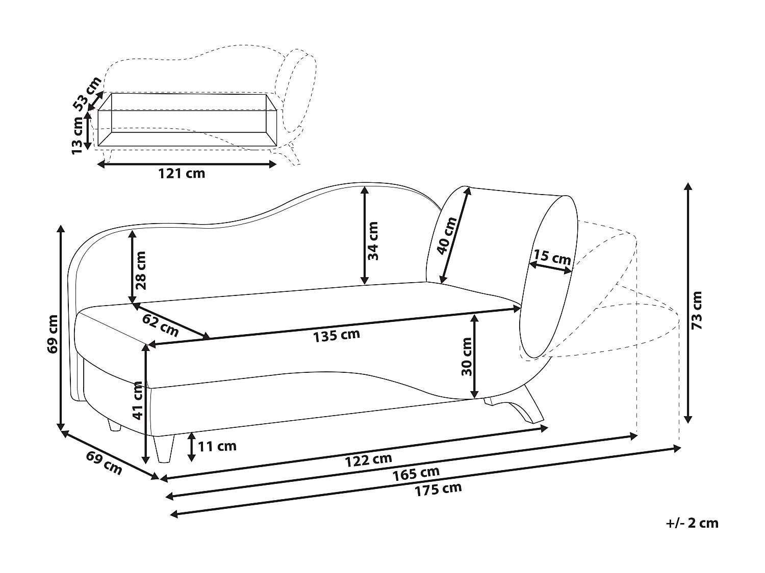 Chaise longue versione destra MERI Lino sintetico Marrone chiaro con contenitore