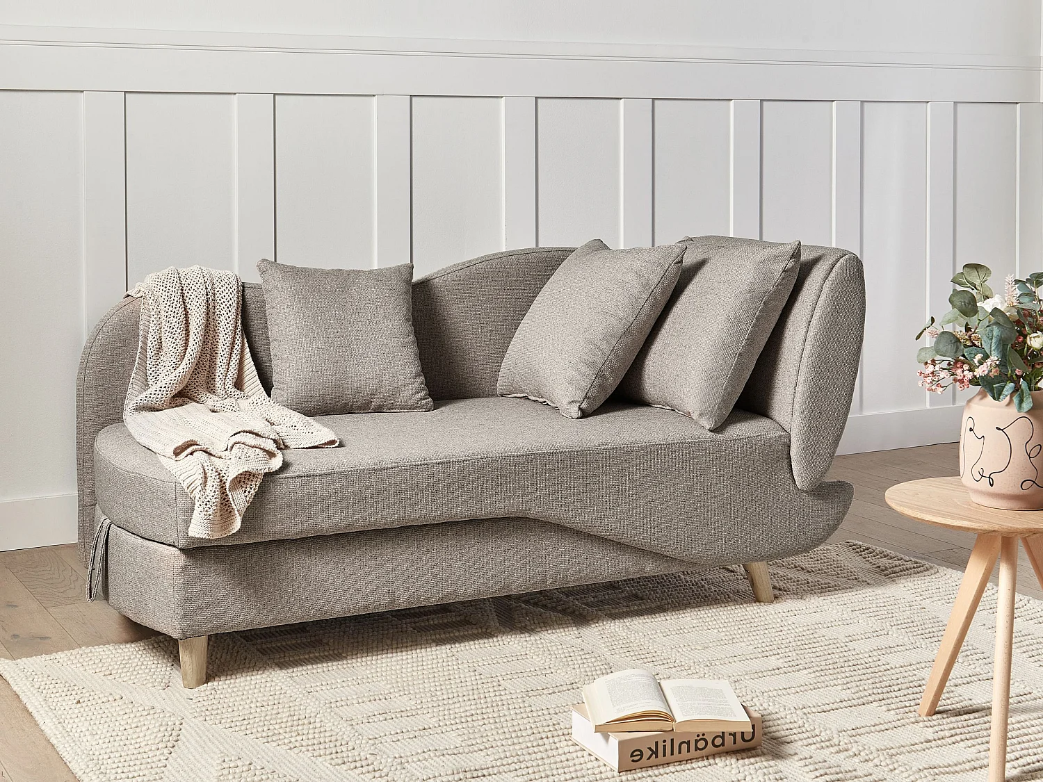 Chaise longue côté droit MERI Lin synthétique Marron clair avec rangement