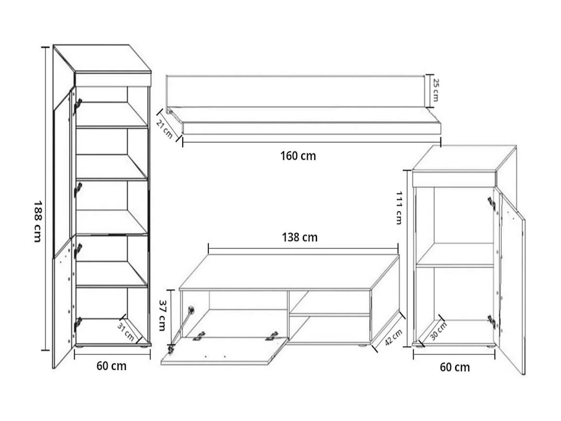 Rita wandmeubel (Wit-Sonoma Eiken)