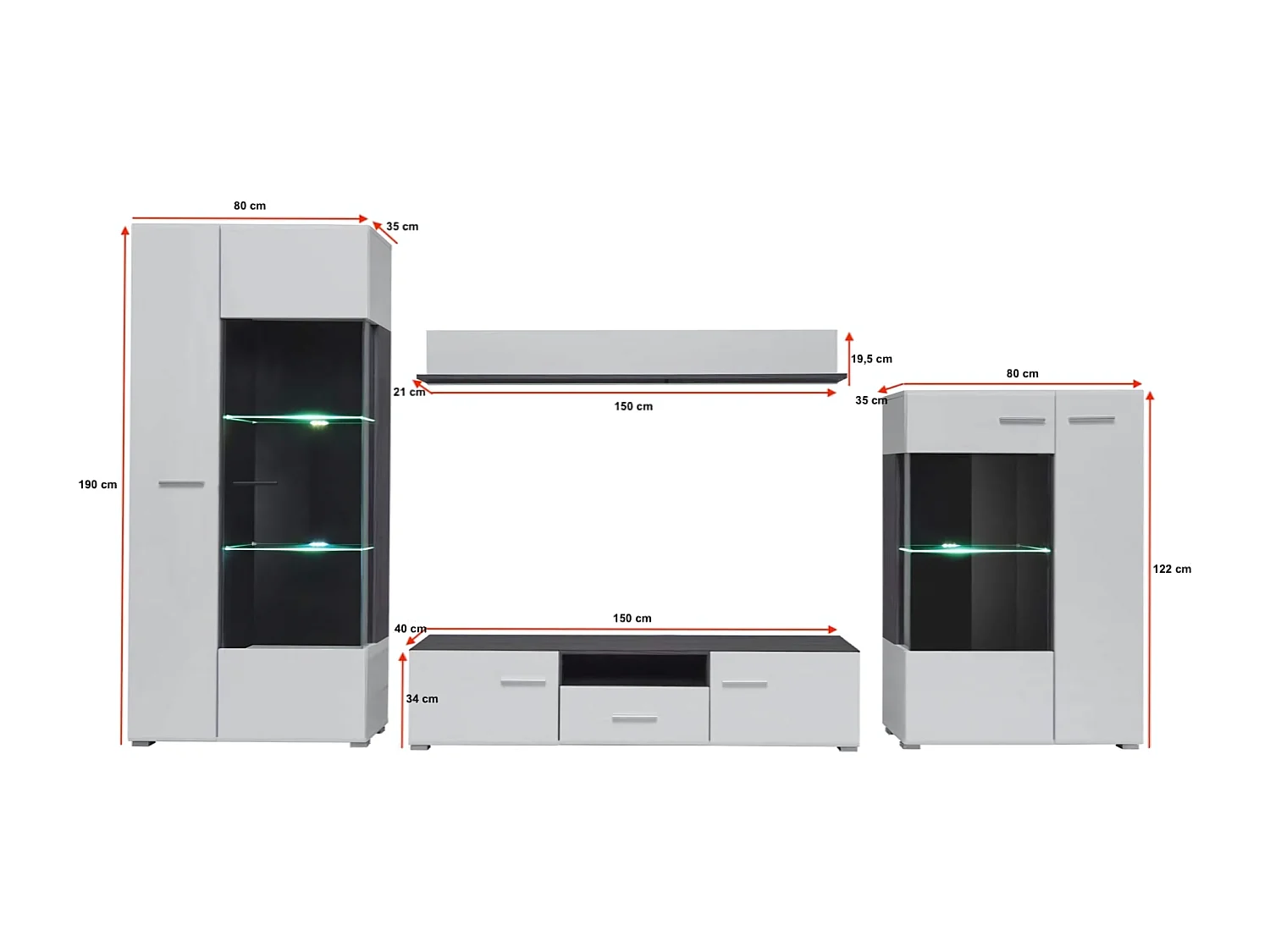 Rita wandmeubel (Wit-Sonoma Eiken)