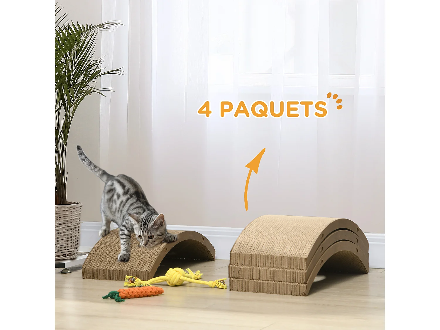 Lot de 4 planches grattoirs réversibles pour chat - dim. 55L x 25,5l cm - carton ondulé double face